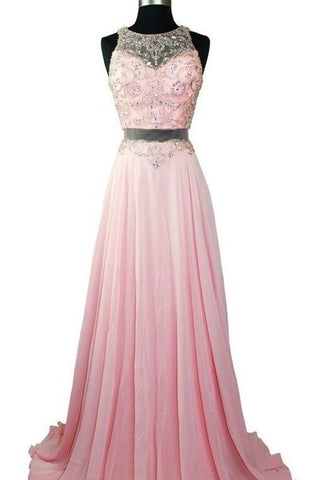 Prom Dresses Scoop Neck Beaded Bodice A Line Chiffon Two Pieces