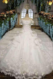 Luxurious Wedding Dresses Lace Up Off The Shoulder With Appliques And Beadings Royal Train