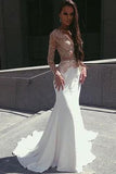 White Mermaid Long Sleeves Seen Through Long Prom Dresses JS0192