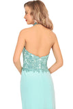 Prom Dresses Halter Chiffon With Applique And Slit Sheath