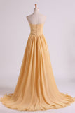 Prom Dresses A Line Empire Waist Sweetheart Chapel Train With Ruffles