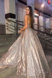 Sparkly Ball Gown Sweetheart Strapless Prom Dresses with Pockets, Dance SJS20445