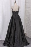 Prom Dresses A Line Spaghetti Straps With Sash Sweep Train