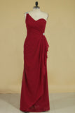 Bridesmaid Dresses Sheath One Shoulder Chiffon With Beads Floor Length