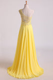 Hot One Shoulder A Line Prom Dress Beaded Tulle And Chiffon Court Train