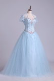 Sweetheart Beaded Bodice Quinceanera Dresse Tulle Floor Length