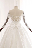 Ball Gown Long Sleeves Wedding Dress With Appliques Satin Bridal SJSP1JNP34P