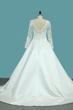 A Line Scoop Satin Wedding Dresses With Applique New Arrival