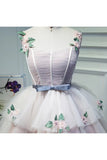 A Line Appliques Homecoming Dresses Short/Mini Handmade Flowers