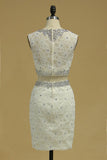 Two Pieces Scoop Sheath Homecoming Dresses With Beads Lace