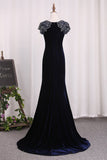 Velvet Mermaid Evening Dresses Scoop With Beading Sweep Train