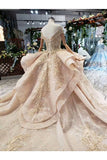 Ball Gown Wedding Dresses V Neck Cap Sleeves Top Quality Appliques Tulle Beading