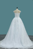 A Line Scoop Wedding Dresses Tulle With Applique And Beads Court Train