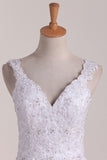 A Line Straps With Applique Wedding Dresses Chiffon Sweep Train