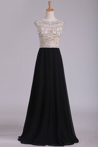 Cap Sleeve Prom Dresses Bateau With Beading And Slit Chiffon