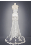 Tulle Appliques Wedding Dresses V Neck Sweep Train