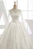 Long Sleeves Wedding Dresses V Neck With Applique Organza Cathedral Train