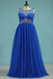 A Line Scoop Tulle With Beads And Ruffles Floor Length Prom Dresses