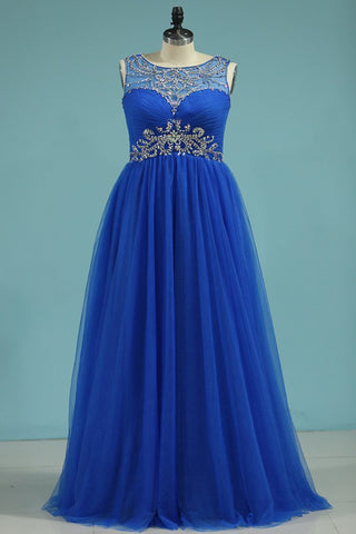 A Line Scoop Tulle With Beads And Ruffles Floor Length Prom Dresses