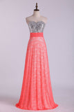 Sweetheart Prom Dress Beaded Bodice Twist Back Straps With Lace Skirt