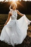 Charming A Line Halter Sleeveless Chiffon Long Beach Wedding Dresses