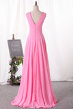 Prom Dresses V Neck Chiffon With Slit A Line Sweep Train