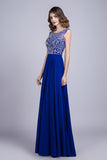 Hot Selling Prom Dresses Dark Royal Blue A-Line Scoop Floor-Length Chiffon