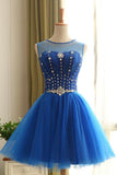 Scoop Homecoming Dresses A Line Tulle With Beading Lace Up