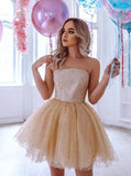 Strapless Sequins Homecoming Dresses Tulle Pearls Cocktail Dresses