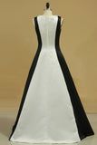 Bicolor Scoop Evening Dresses A Line Satin Floor Length