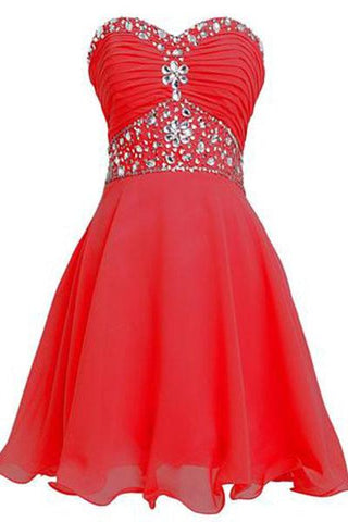 Short Chiffon Strapless Crystal Homecoming Dress D0263