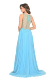 Prom Dresses Scoop Chiffon With Beading A Line Zipper Up