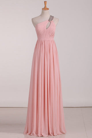 Chiffon One Shoulder Bridesmaid Dresses With Beads And Ruffles A Line