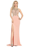 Sexy Open Back Scoop Prom Dresses Mermaid With Beads Spandex