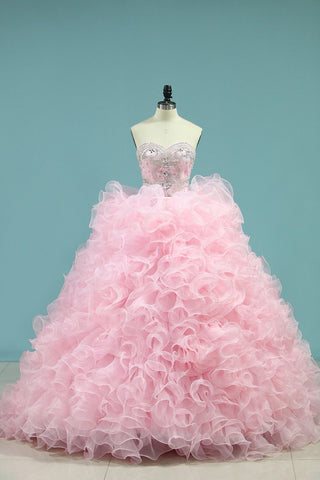 Organza Quinceanera Dresses Sweetheart With Beads And Applique Court Train Detachable