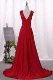 Prom Dresses V Neck Chiffon With Slit A Line Sweep Train