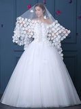 Long Tulle Ivory Wedding Veils with Hand Made Flowers, Wedding Veils SJS15583