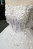 Gorgeous Floor Length Lace Up Wedding Dresses With Appliques And Sequins Middle-Length Sleeves