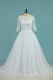 Mid-Length Sleeves Baot Neck Wedding Dresses A Line With Applique