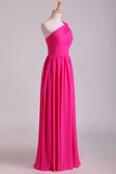 Fuchsia One Shoulder A Line Chiffon Bridesmaid Dresses