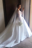 Scoop Long Sleeves Lace With Slit Wedding Dresses Chapel Train Detachable