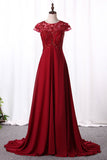 Prom Dresses A Line Scoop Neck Empire Waist Chiffon With Beading Sweep Train