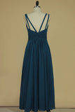 Spaghetti Straps Bridesmaid Dresses Chiffon With Ruffles Floor Length