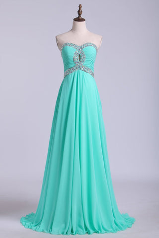 Prom Dresses A Line Floor Length Sweetheart Chiffon With Rhinestone