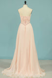 Prom Dresses Sweetheart Beaded Bodice A Line Chiffon Sweep Train