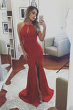 Hot Sexy Halter Mermaid Split-Front Red Prom/Evening Dress with Keyhole