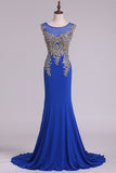 Scoop Prom Dresses Mermaid Spandex With Applique Sweep Train