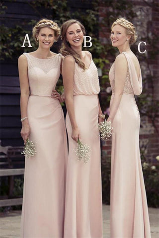 Charming Long Light Pink Floor Lenght Open Back Elegant Bridesmaid Dresss