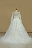 Wedding Dresses A-Line V-Neck Chapel Train Tulle Long Sleeves