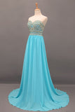 New Arrival Prom Gown A-Line Sweetheart Sweep/Brush Chiffon With Beading&Rhinestone